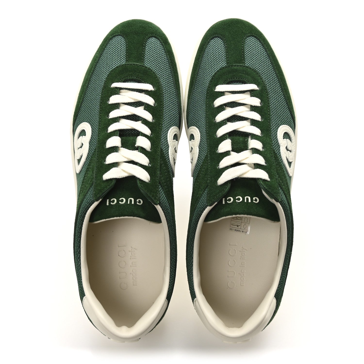 Gucci Suede Nylon Mens G75 Sneaker 8 New Shamarock Emerald Off White 2 of 9