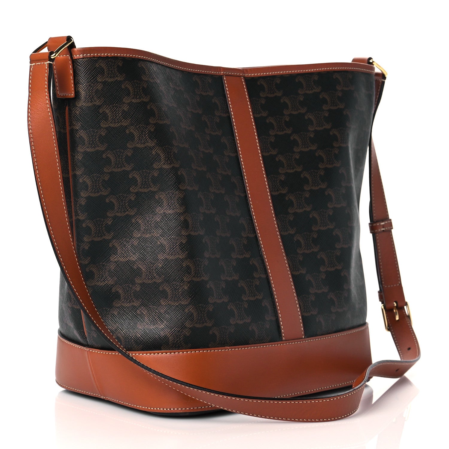 Celine Triomphe Canvas Calfskin Medium Bucket Bag Tan 3 of 10