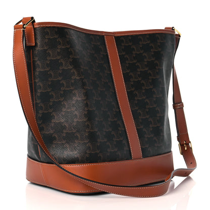 Celine Triomphe Canvas Calfskin Medium Bucket Bag Tan 3 of 10