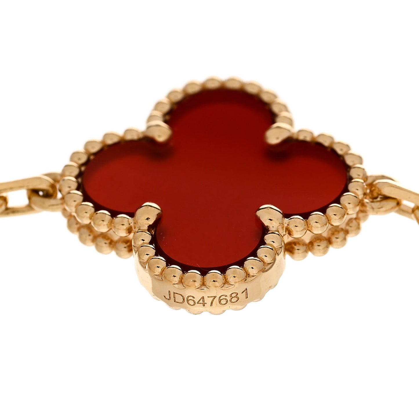 18K Yellow Gold Carnelian 5 Motifs Vintage Alhambra Bracelet