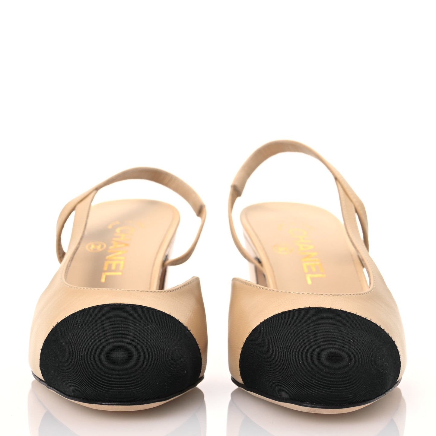 Goatskin Grosgrain Cap Toe CC Slingback Pumps 37.5 Beige Black