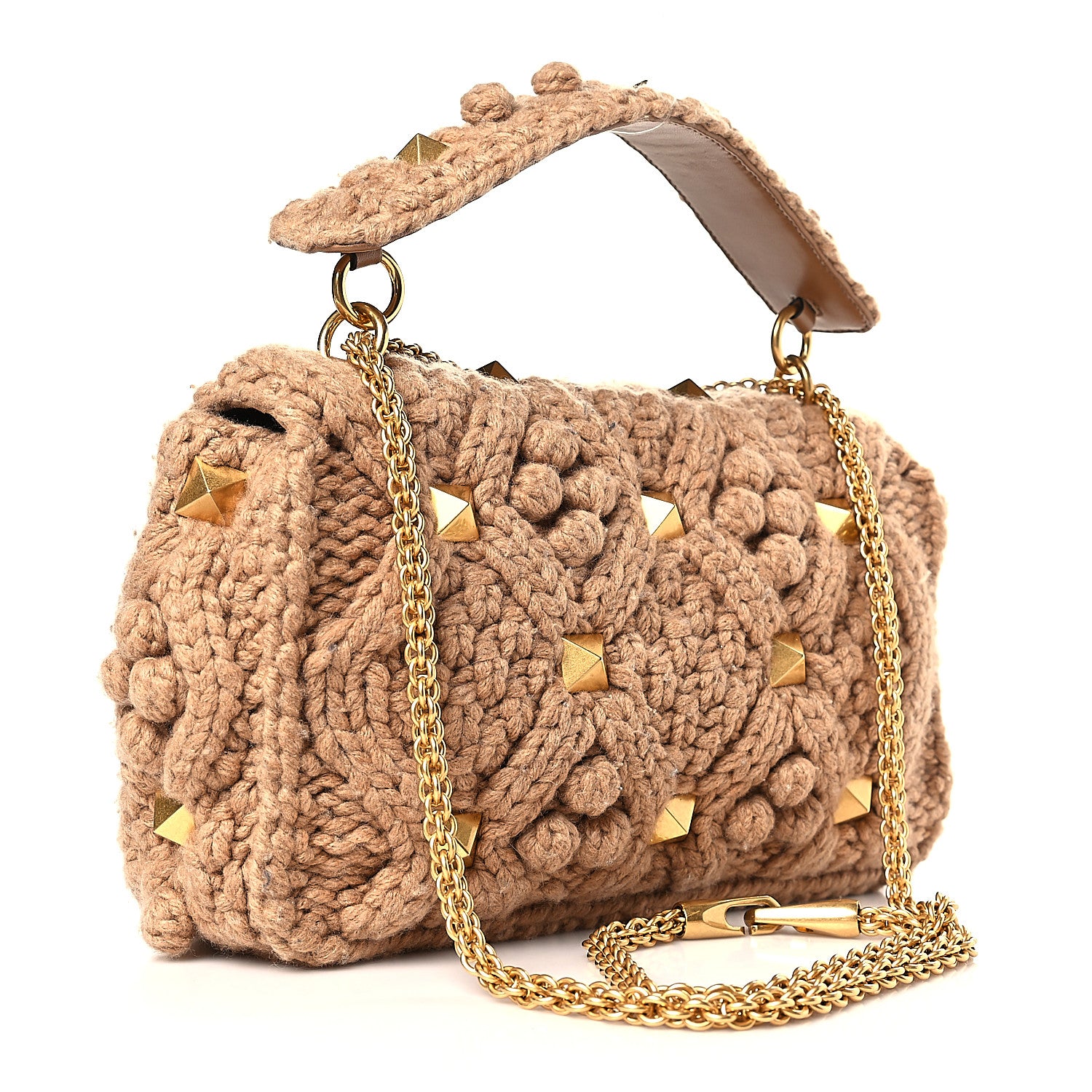 Valentino Garavani Cashmere Large Roman Stud Shoulder Bag Beige 3 of 8