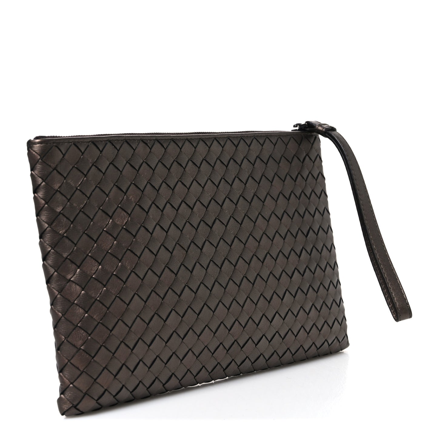 Metallic Nappa Intrecciato Zip Pouch Bronze