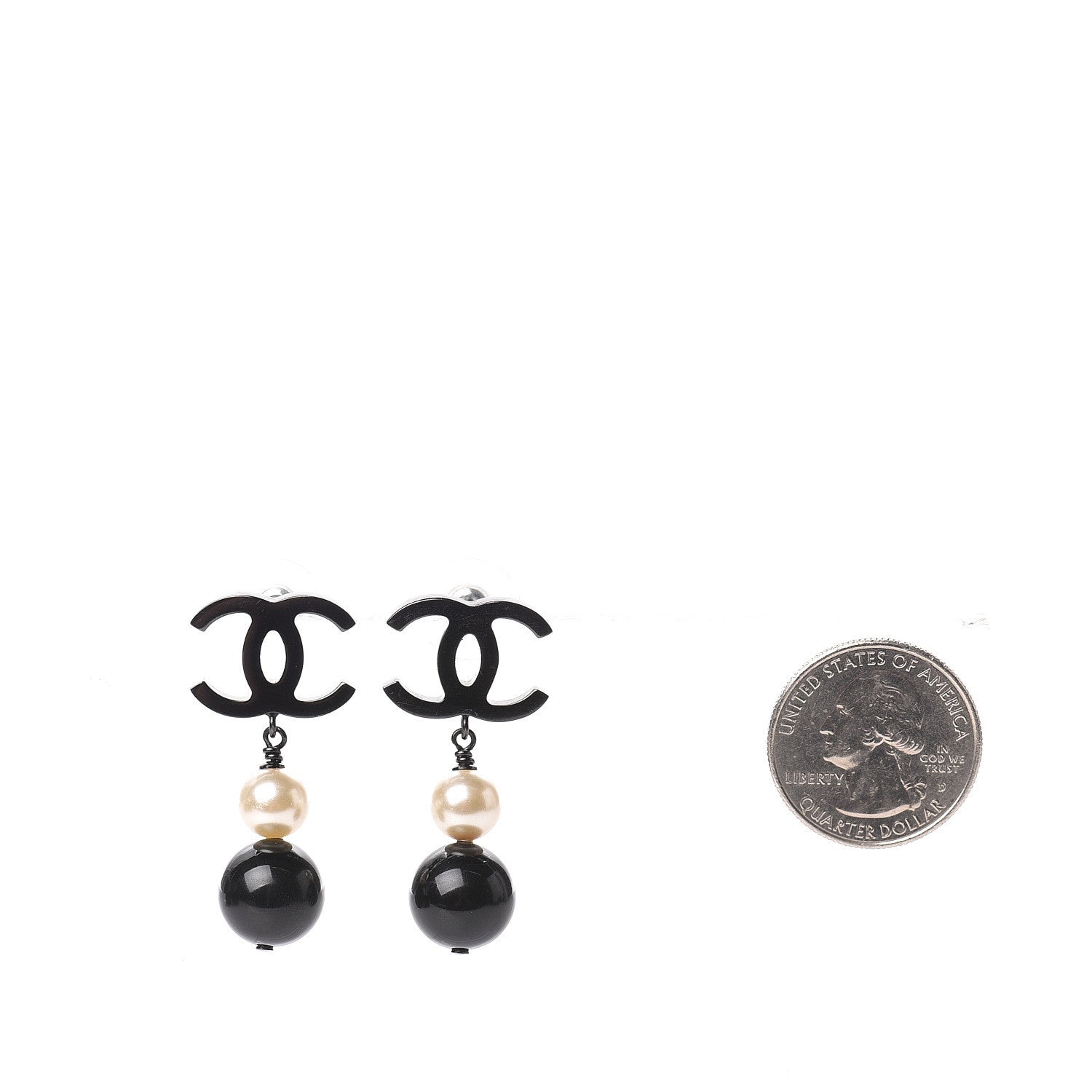 Chanel Ruthenium Pearl Bead CC Drop Earrings Black 2 of 6