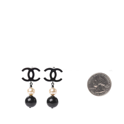 Chanel Ruthenium Pearl Bead CC Drop Earrings Black 2 of 6