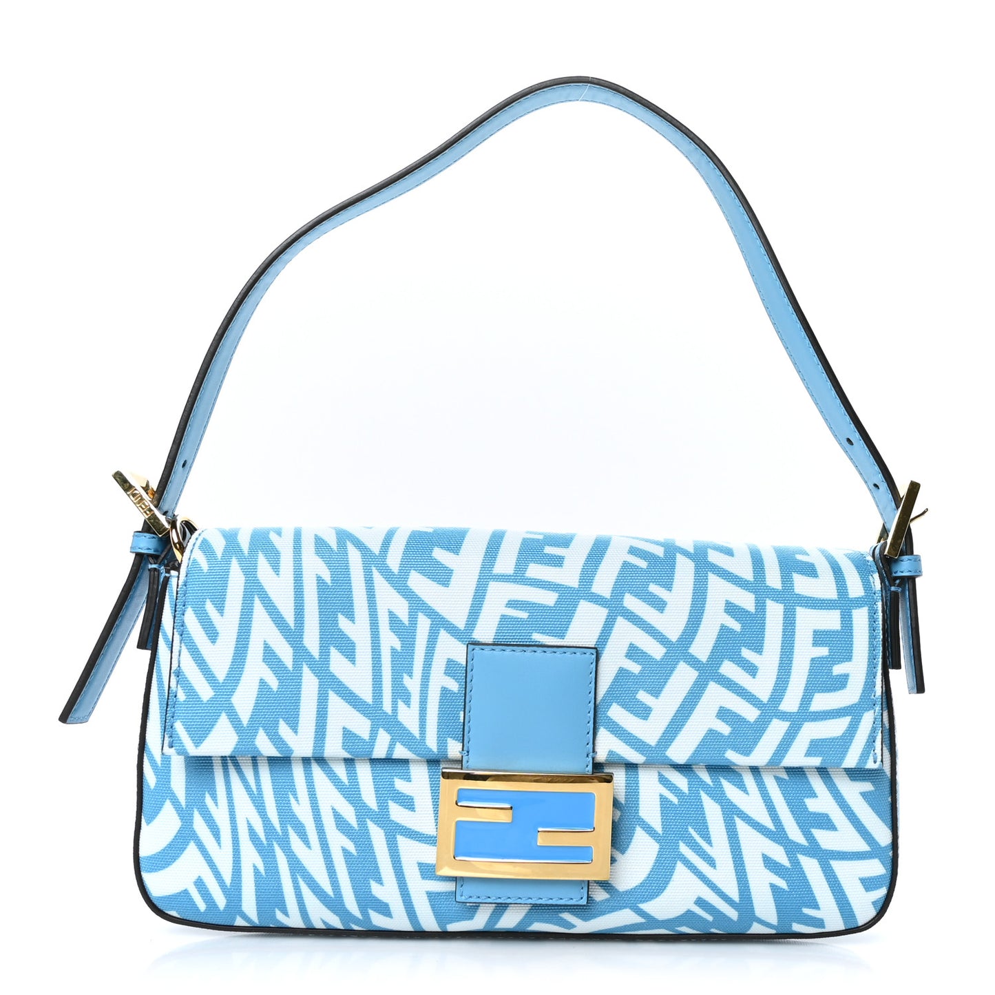 X SARAH COLEMAN Glazed Canvas Vitello King FF Vertigo Baguette 1997 Cyber Blue White