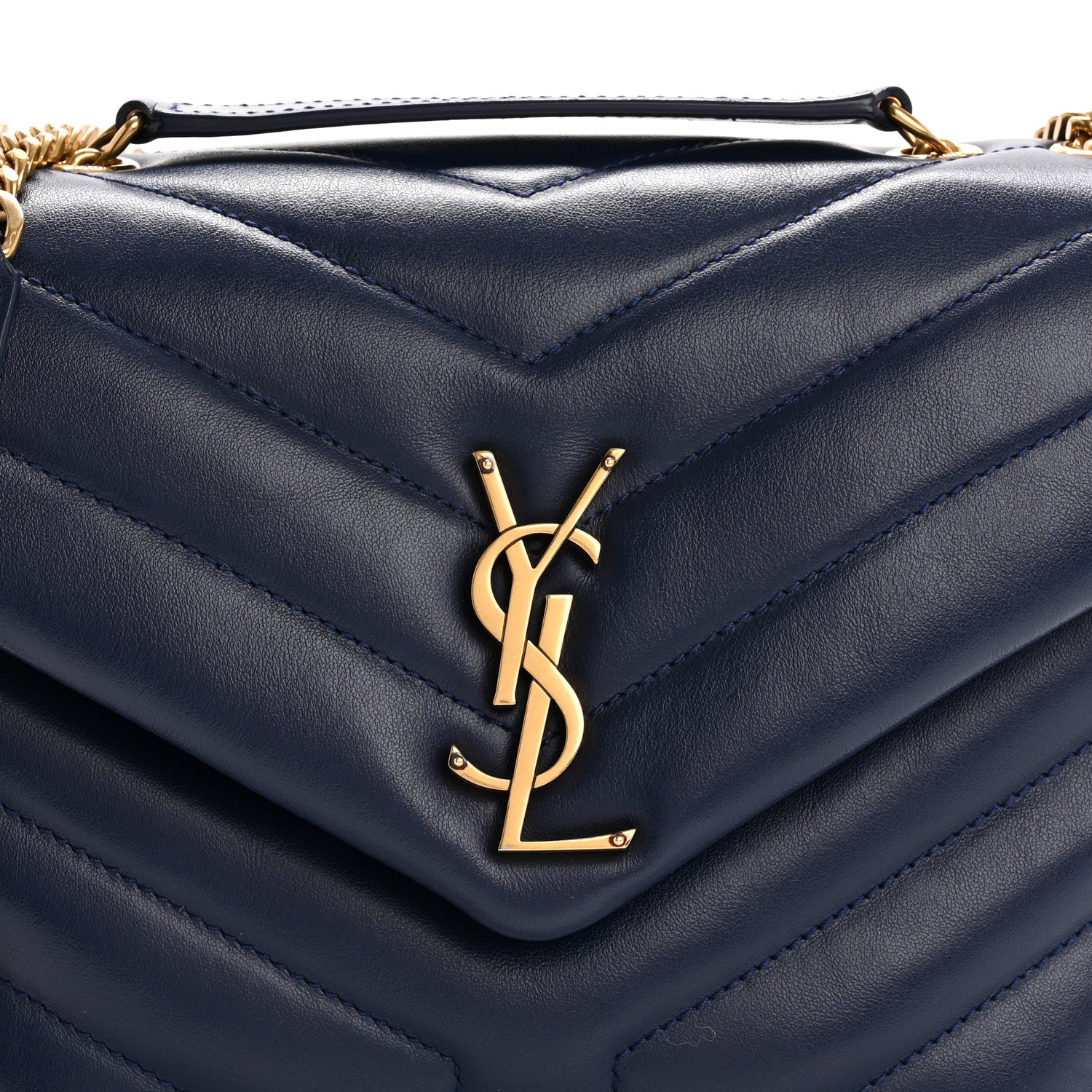 Saint Laurent Calfskin Y Quilted Monogram Small Loulou Chain Satchel Blue Charron 9 of 12