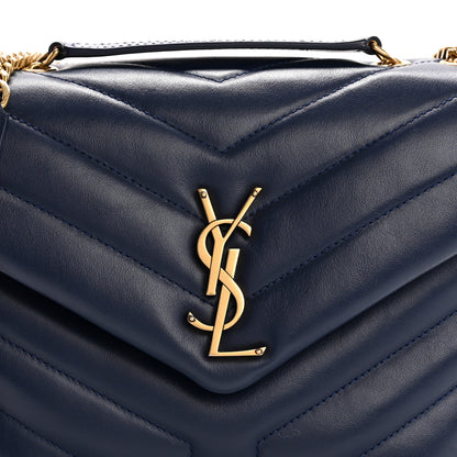 Saint Laurent Calfskin Y Quilted Monogram Small Loulou Chain Satchel Blue Charron 9 of 12