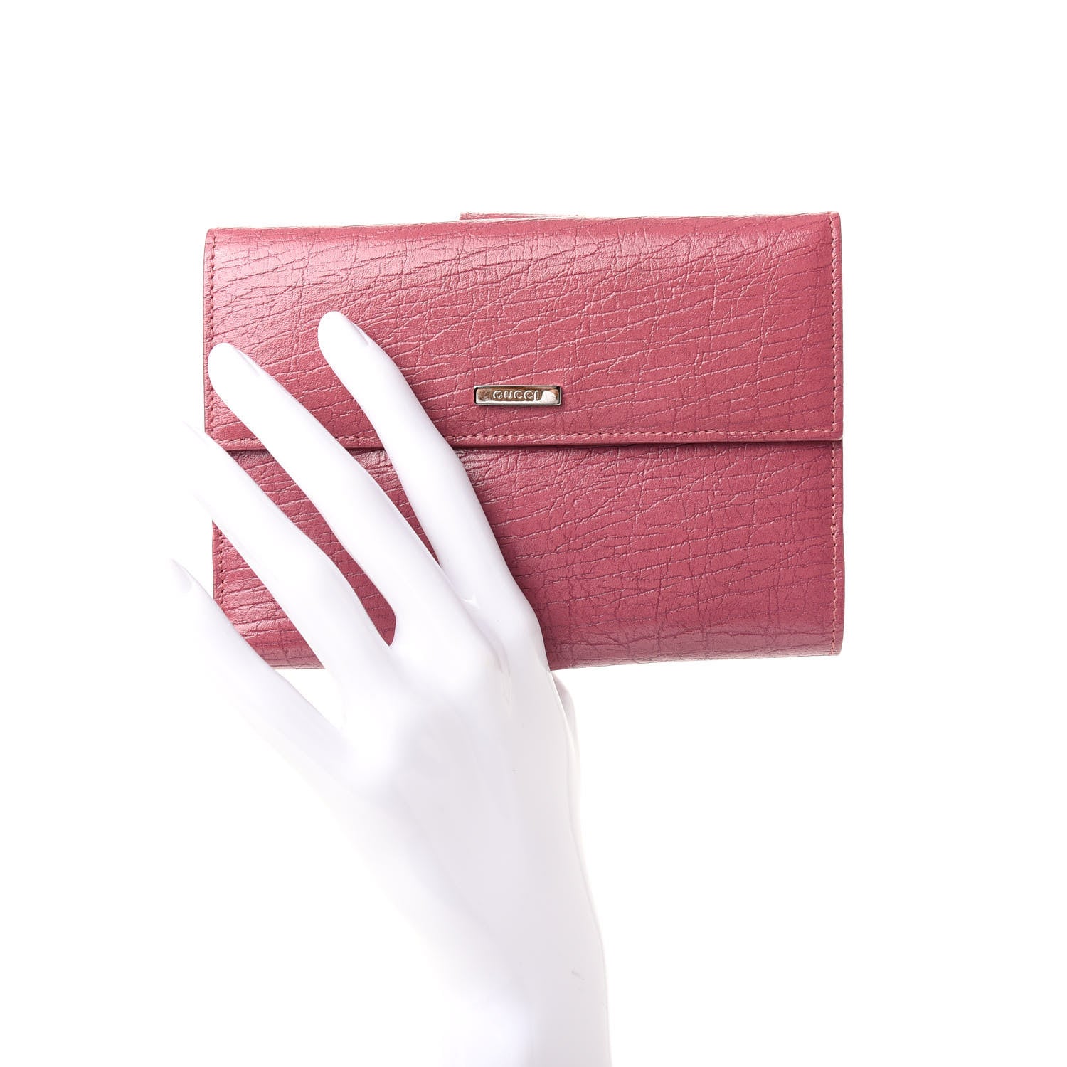 Gucci Textured Calfskin French Flap Wallet Pink 2 of 7