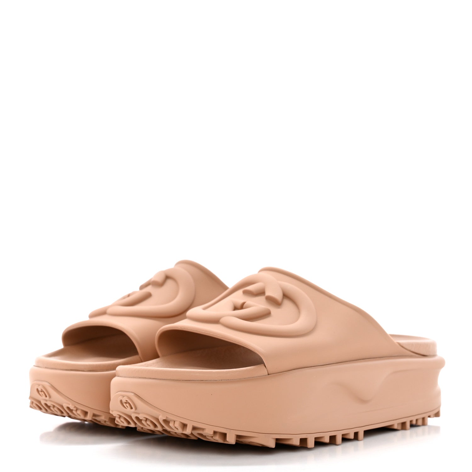 Gucci Soft Rubber Womens Interlocking G Platform 42mm Slide Sandals 38 Vintage Camel 3 of 10