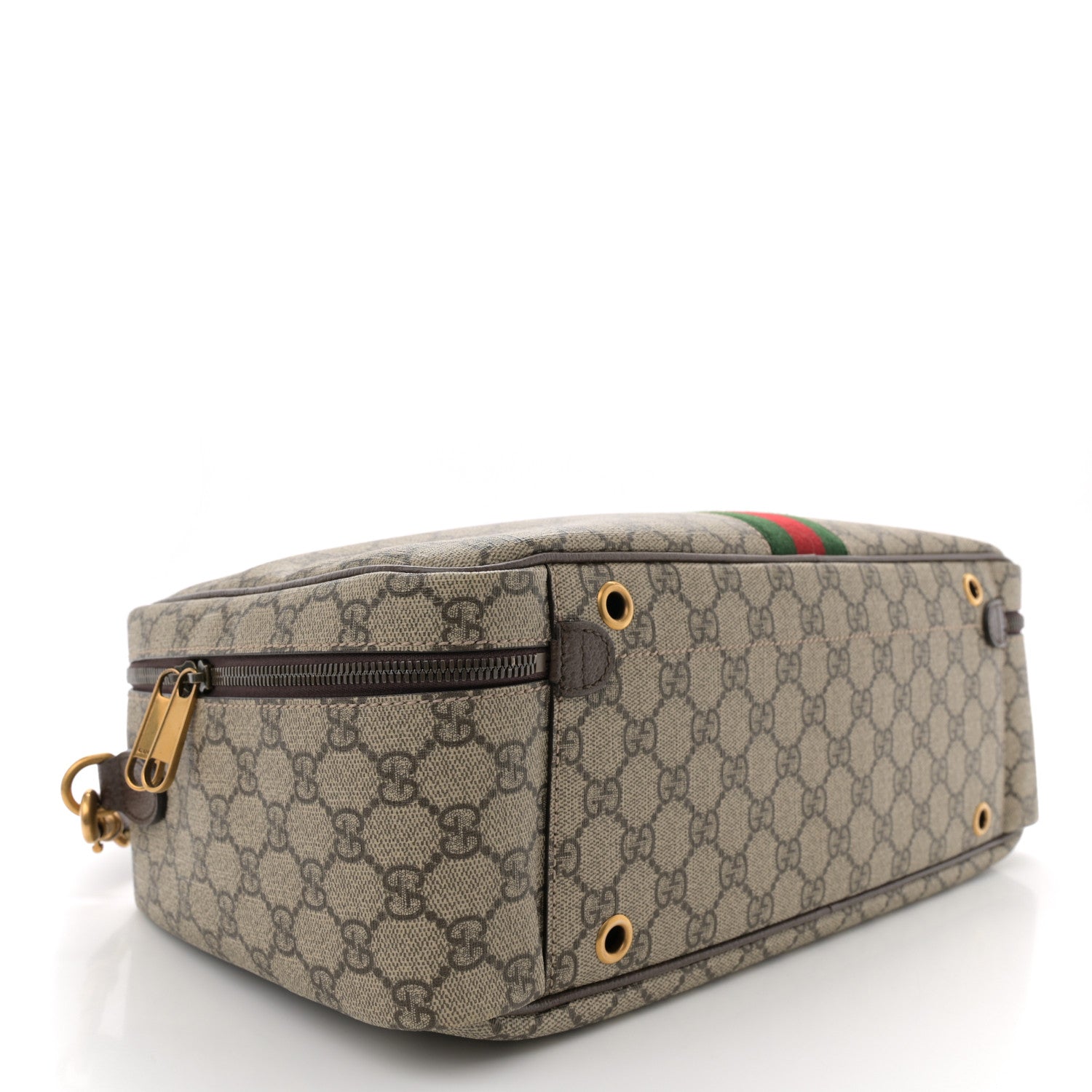 Gucci GG Supreme Monogram Textured Dollar Web Savoy Travel Shoe Bag Beige Ebony New Acero 4 of 10