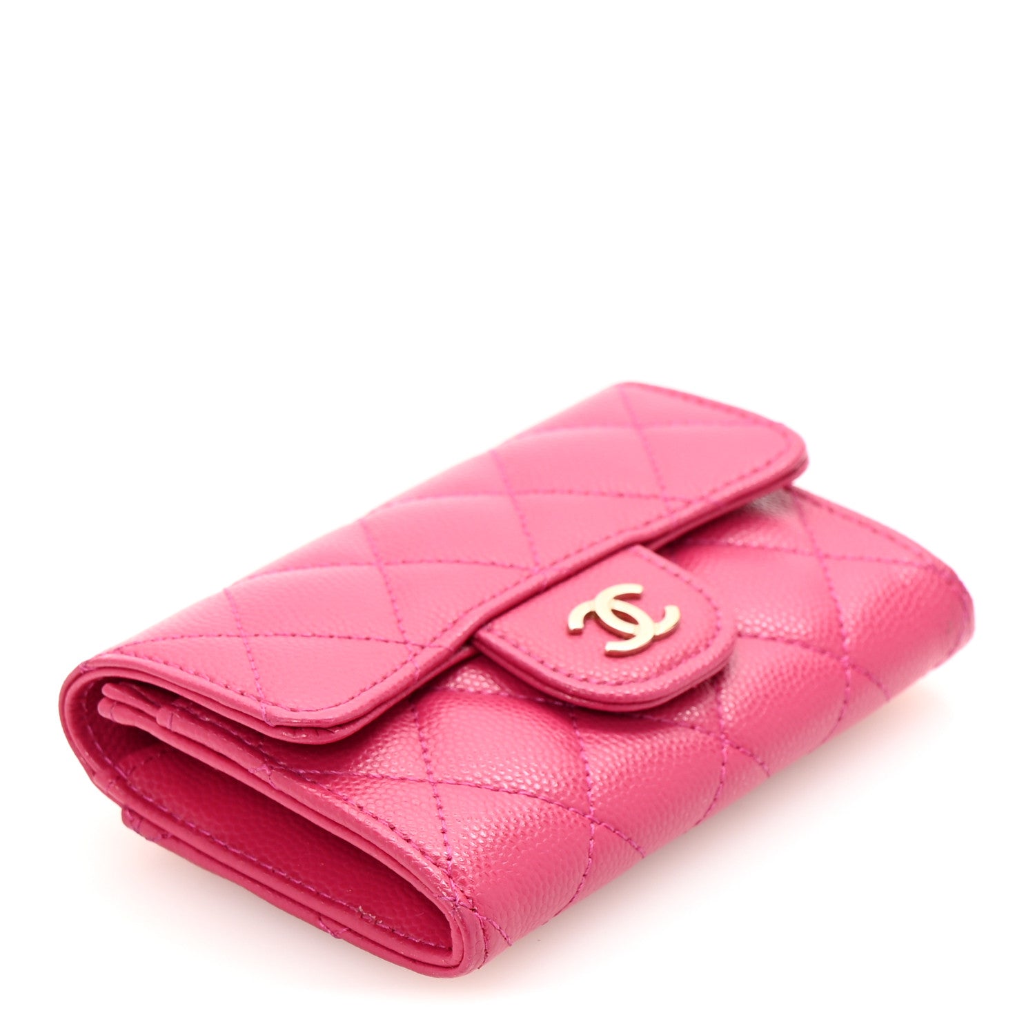 Chanel Caviar Quilted Flap Card Holder Wallet Dark Pink 4 of 9