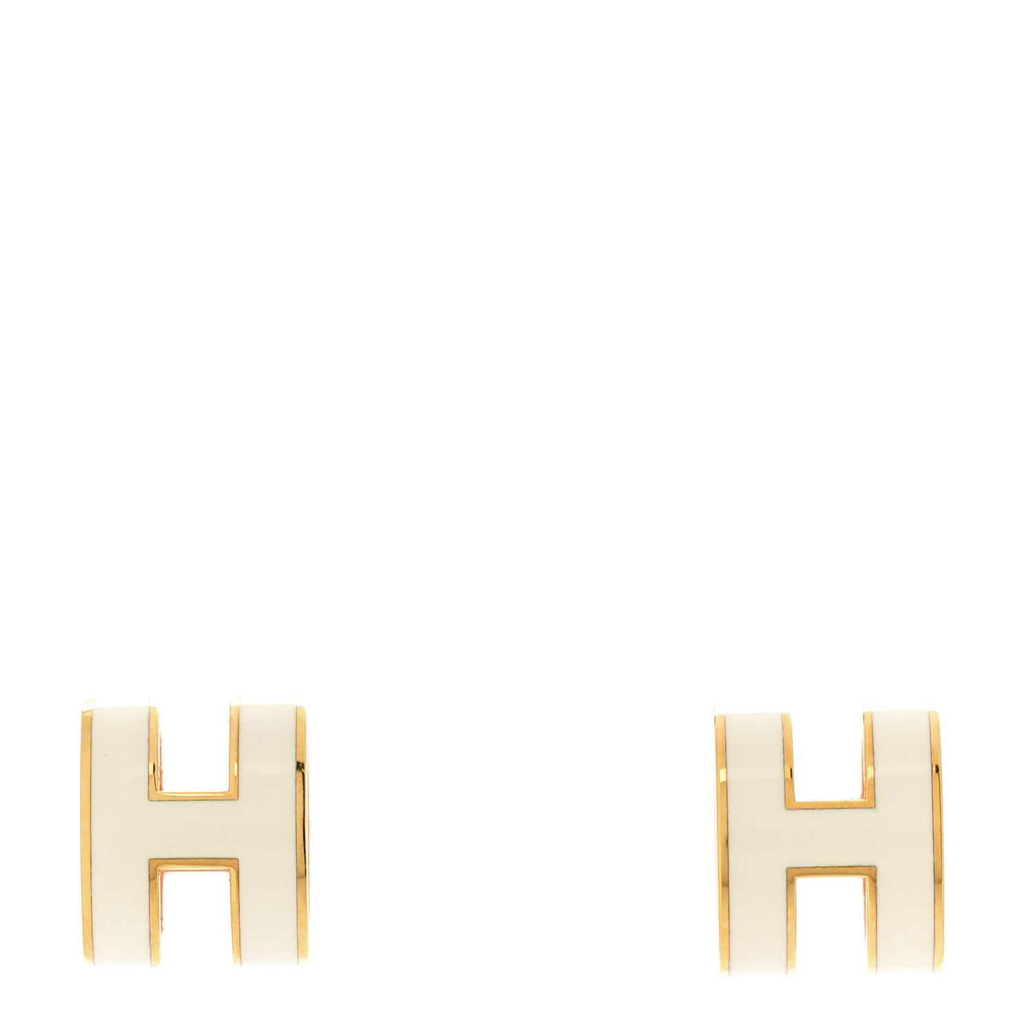 Hermes Gold Lacquered Mini Pop H Earrings White 1 of 4