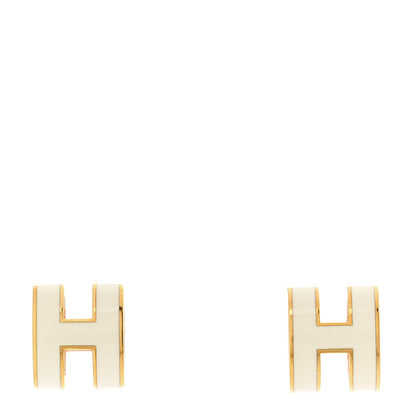 Hermes Gold Lacquered Mini Pop H Earrings White 1 of 4