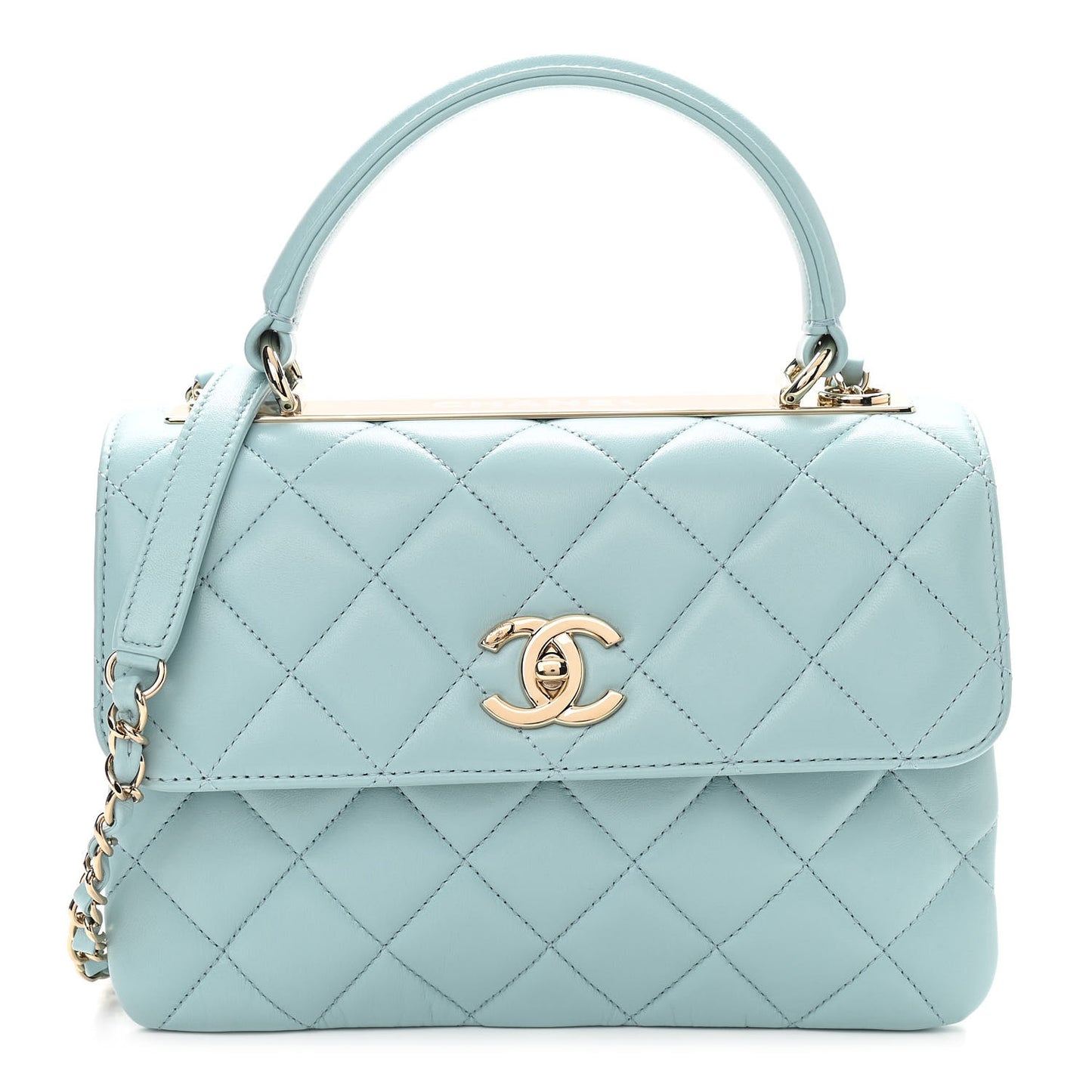 Lambskin Quilted Small Trendy CC Flap Dual Handle Bag Light Blue