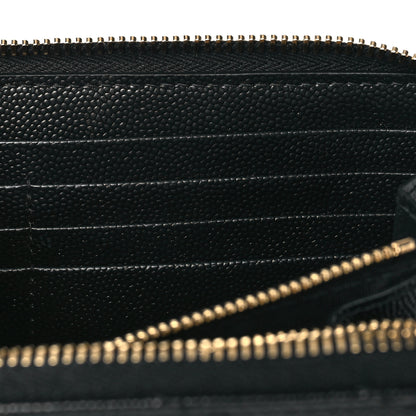 Saint Laurent Grain De Poudre Matelasse Chevron Monogram Zip Around Wallet Black 10 of 10