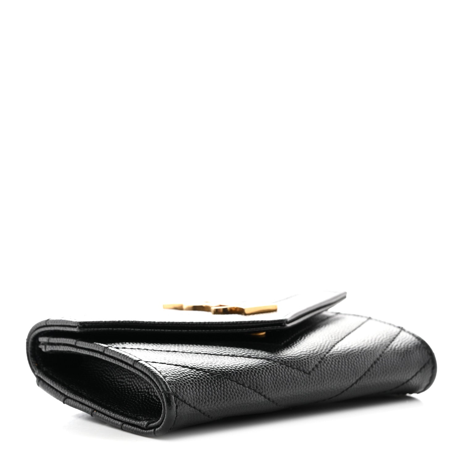 Saint Laurent Grain De Poudre Matelasse Chevron Small Monogram Envelope Wallet Black 4 of 8