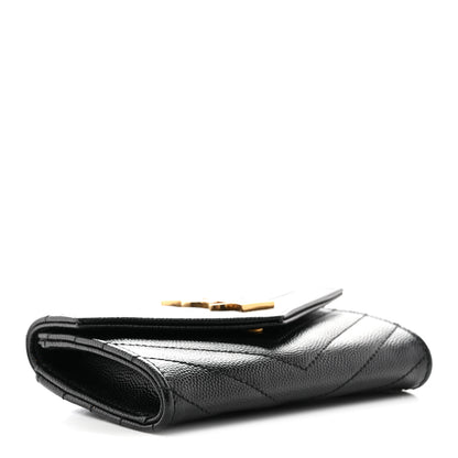 Saint Laurent Grain De Poudre Matelasse Chevron Small Monogram Envelope Wallet Black 4 of 8