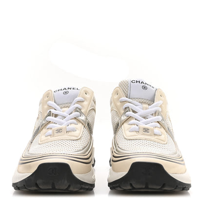 Chanel Fabric Laminated Calfskin Stretch CC Sneakers 37 Ivory White Silver 3 of 9