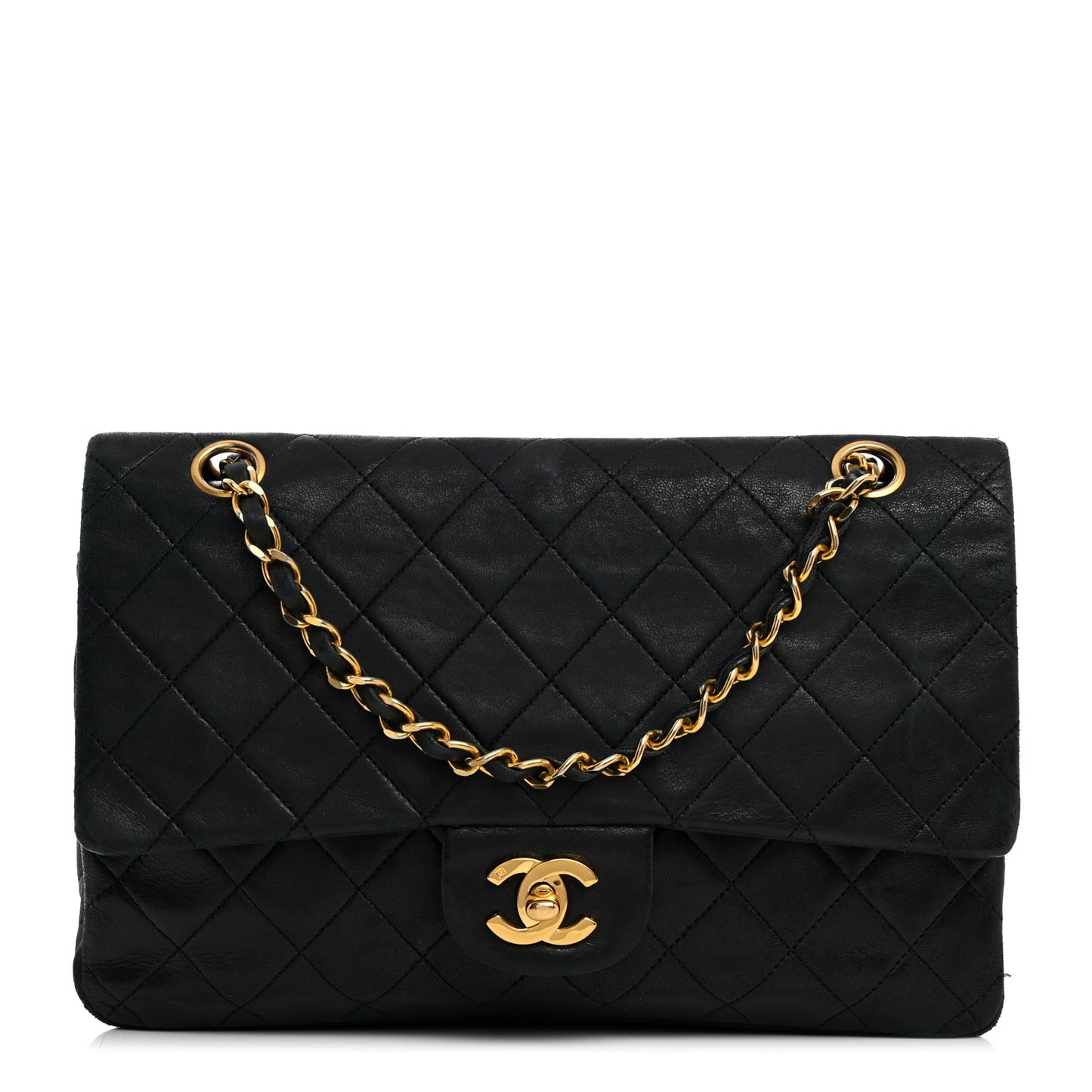 Lambskin Quilted Medium Double Flap Black