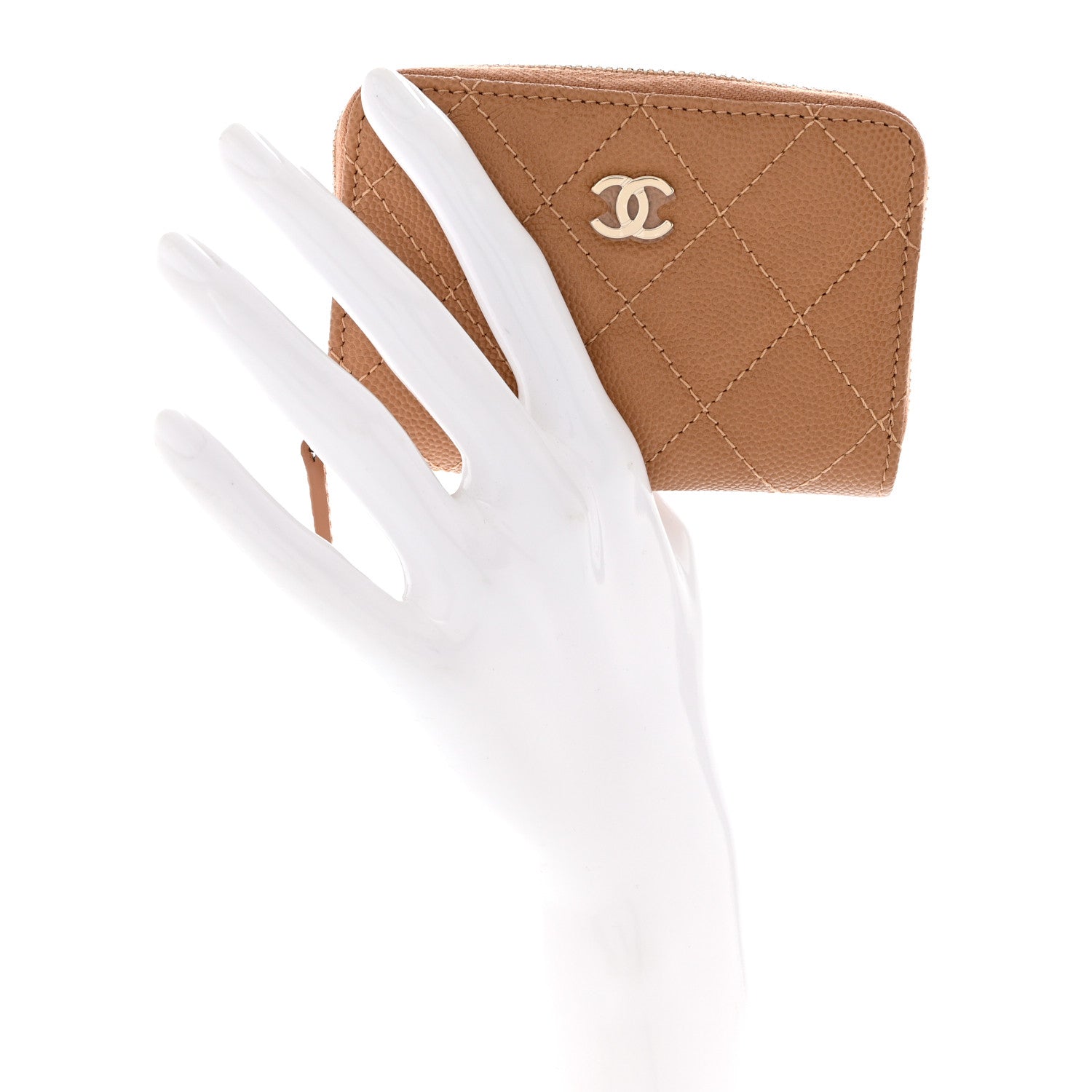 Chanel Caviar Quilted Zip Around Coin Purse Beige 2 of 8