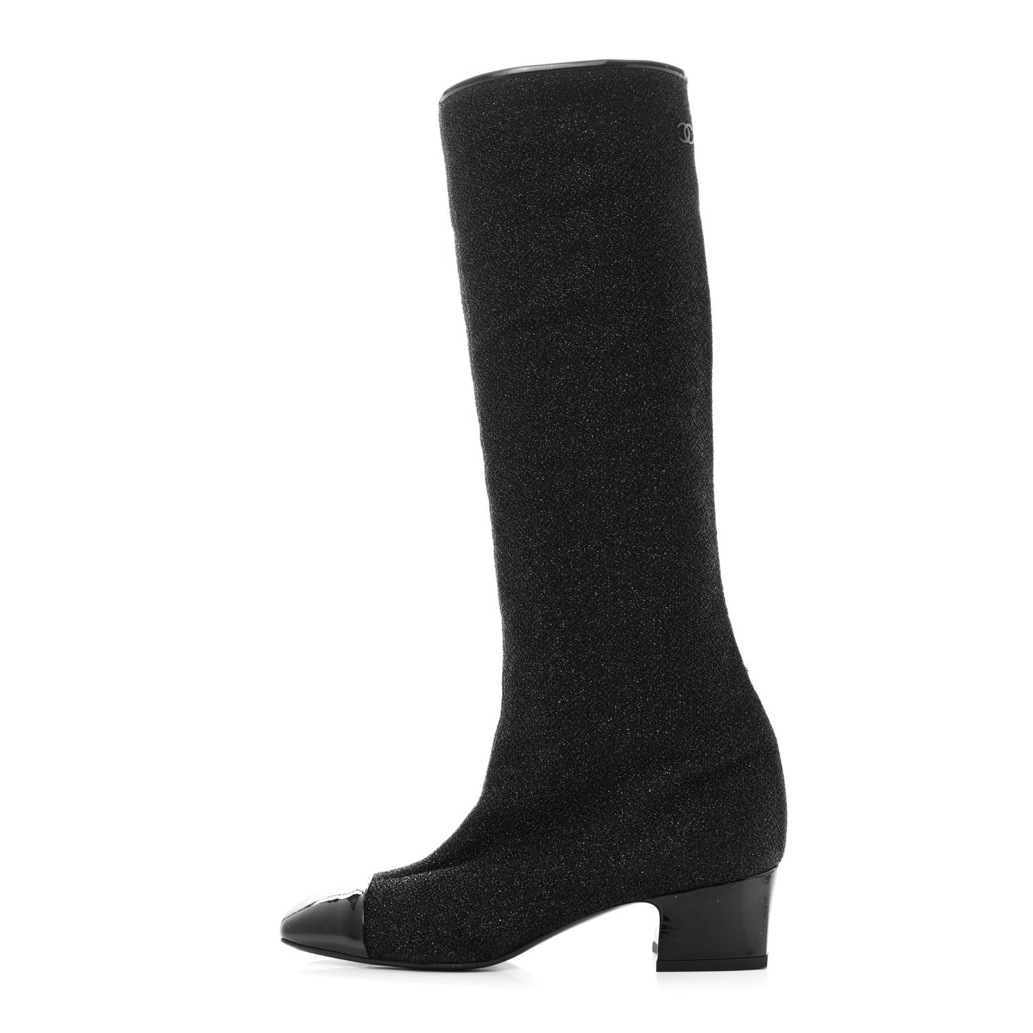 Glitter Patent Cap Toe High Boots 37 Black