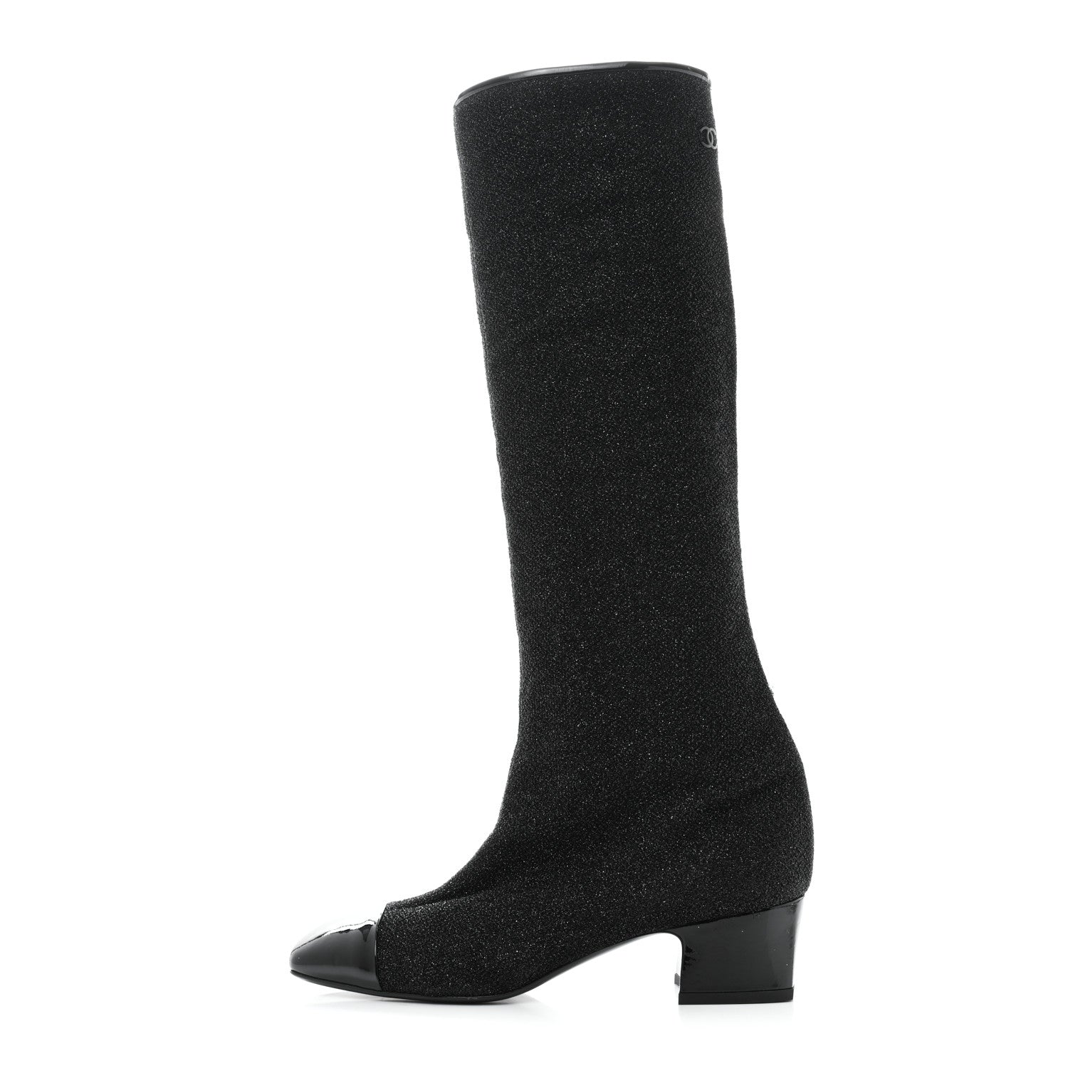 Chanel Glitter Patent Cap Toe High Boots 37 Black 1 of 8