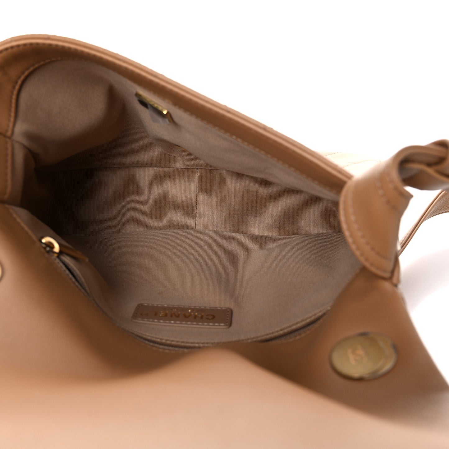 Calfskin Stitched Easy Mood Flap Beige