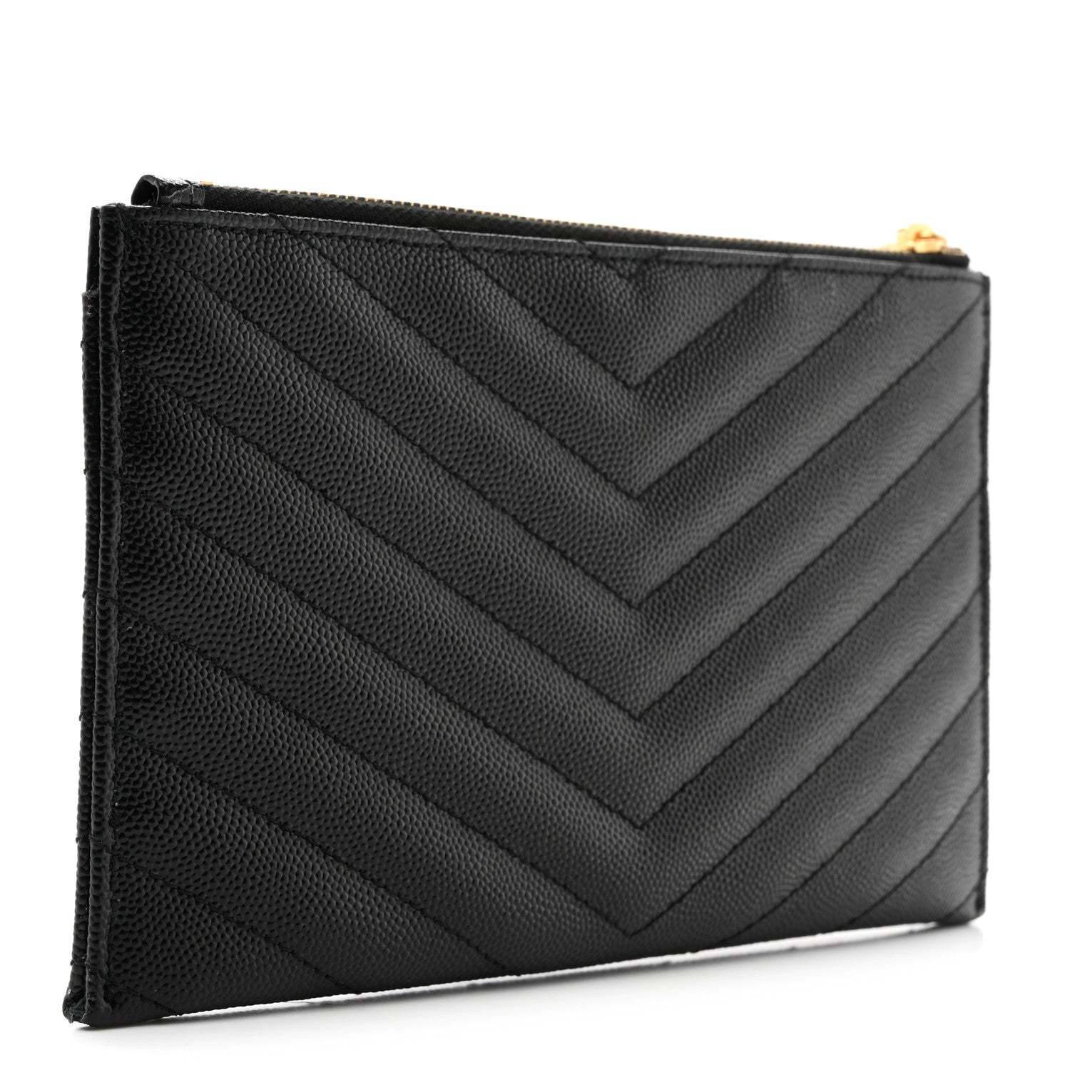 Saint Laurent Grain De Poudre Chevron Monogram Bill Pouch Black 3 of 8
