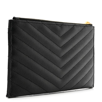 Saint Laurent Grain De Poudre Chevron Monogram Bill Pouch Black 3 of 8