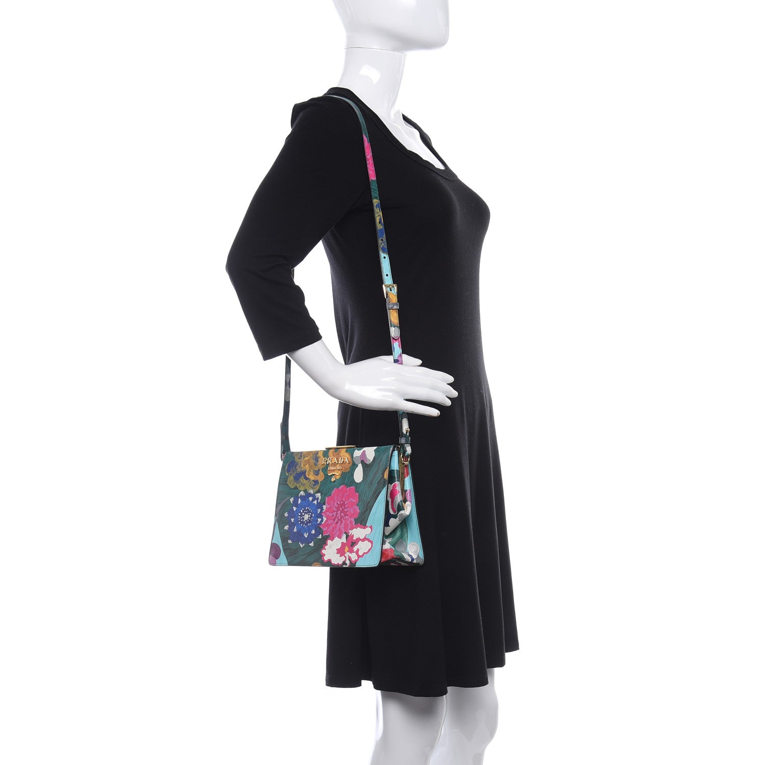 Prada Saffiano Floral Printed Light Frame Bag Multicolor 2 of 8