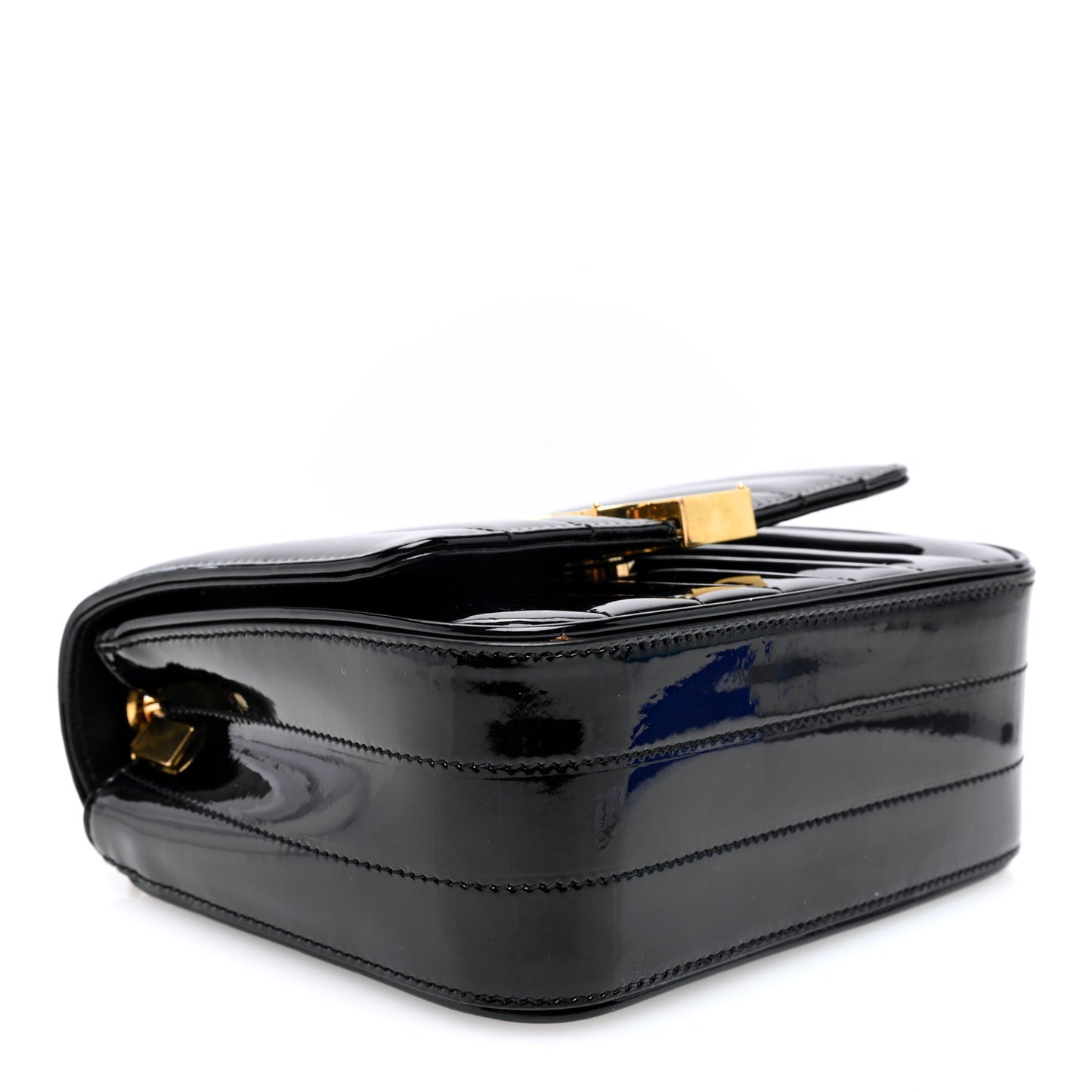 Patent Calfskin Matelasse Monogram Small Vicky Chain Bag Black