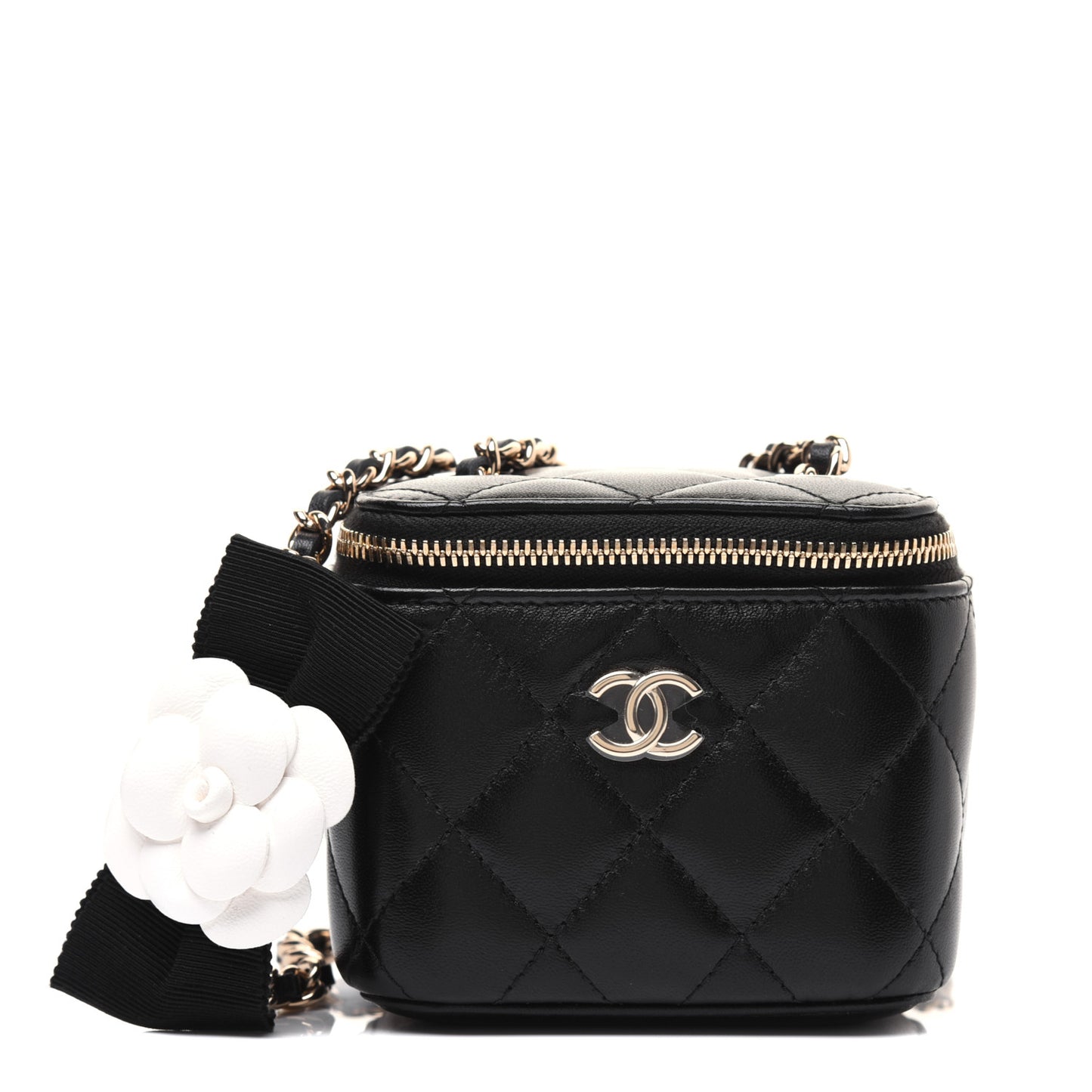 Lambskin Quilted My Chanel Lady Vanity Case With Chain Black