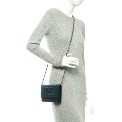 Chanel Caviar Timeless CC Wallet On Chain WOC Blue 7 of 11