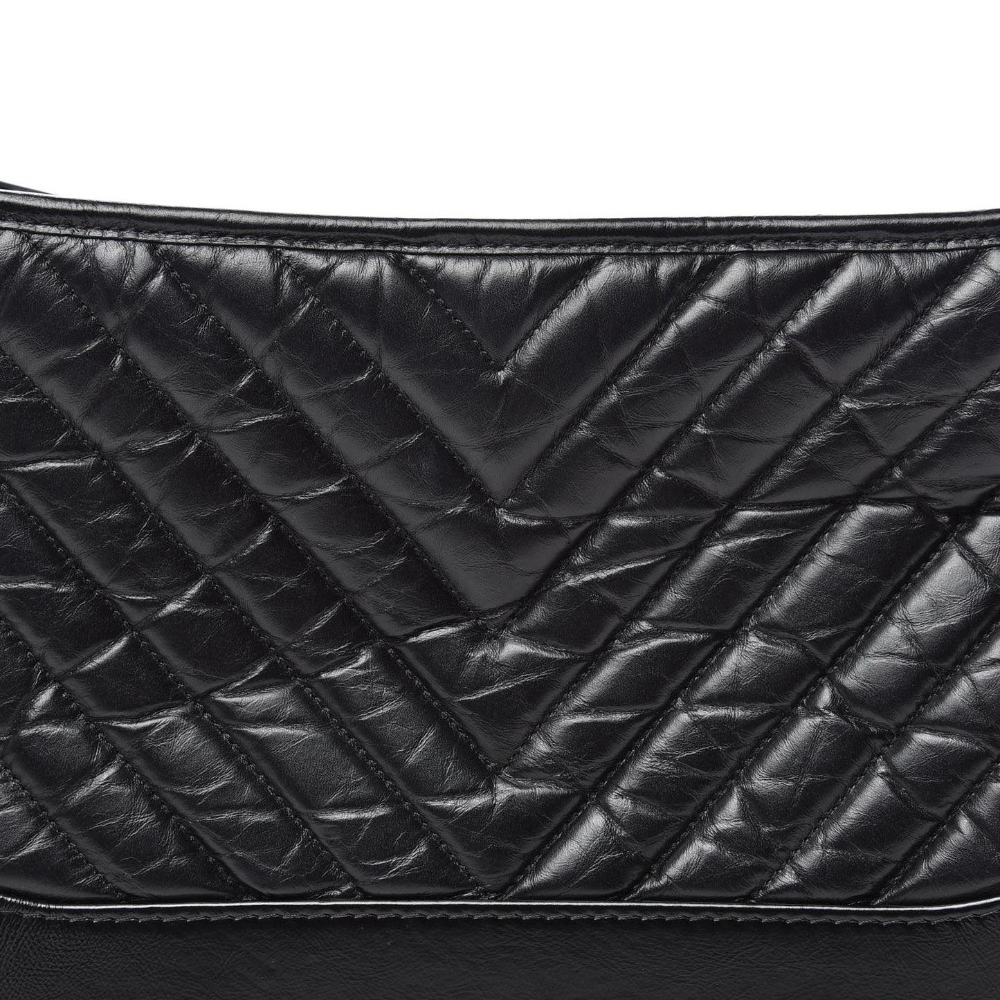 Aged Calfskin Chevron Quilted Medium Gabrielle Hobo Black