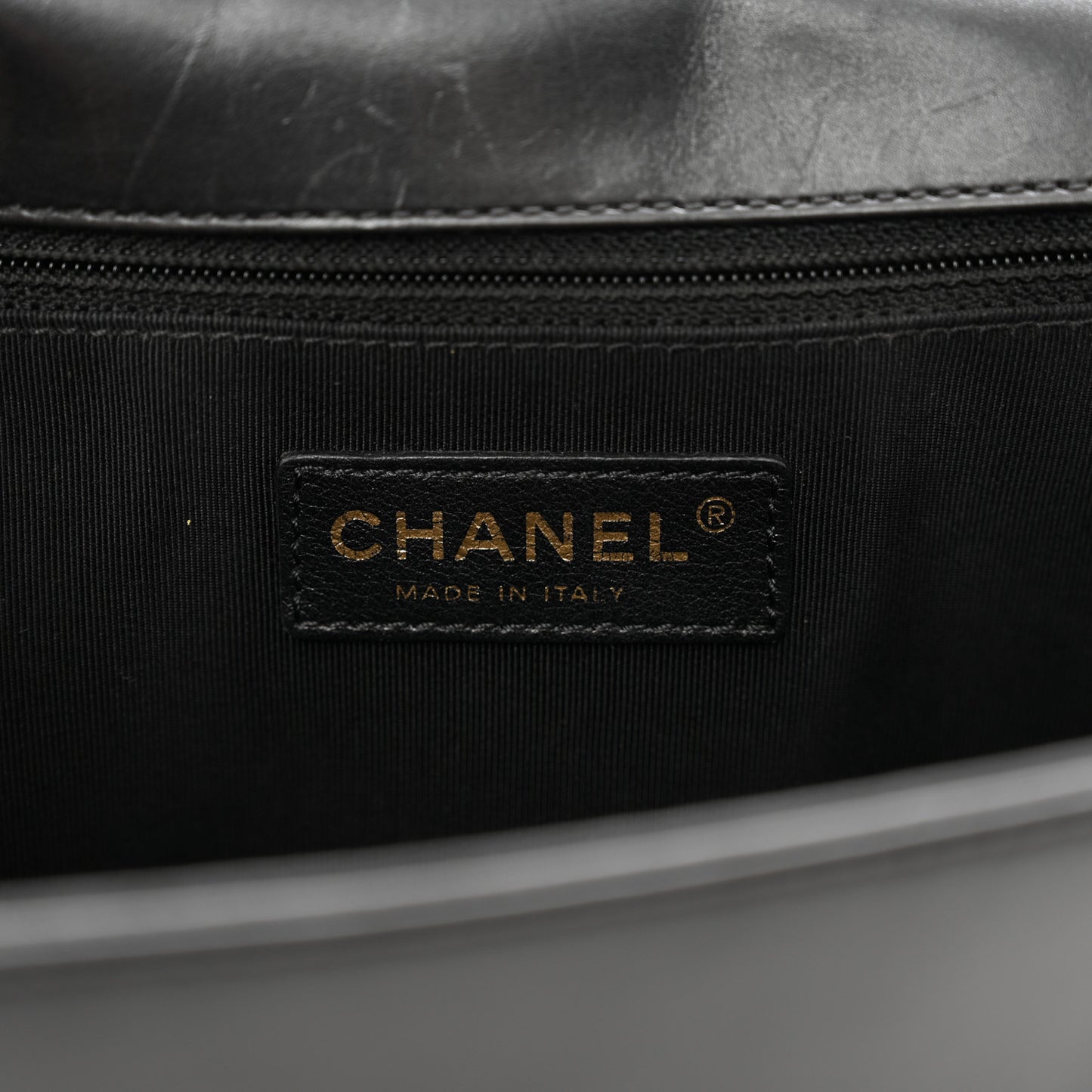 Glazed Calfskin Large Boy Flap Black