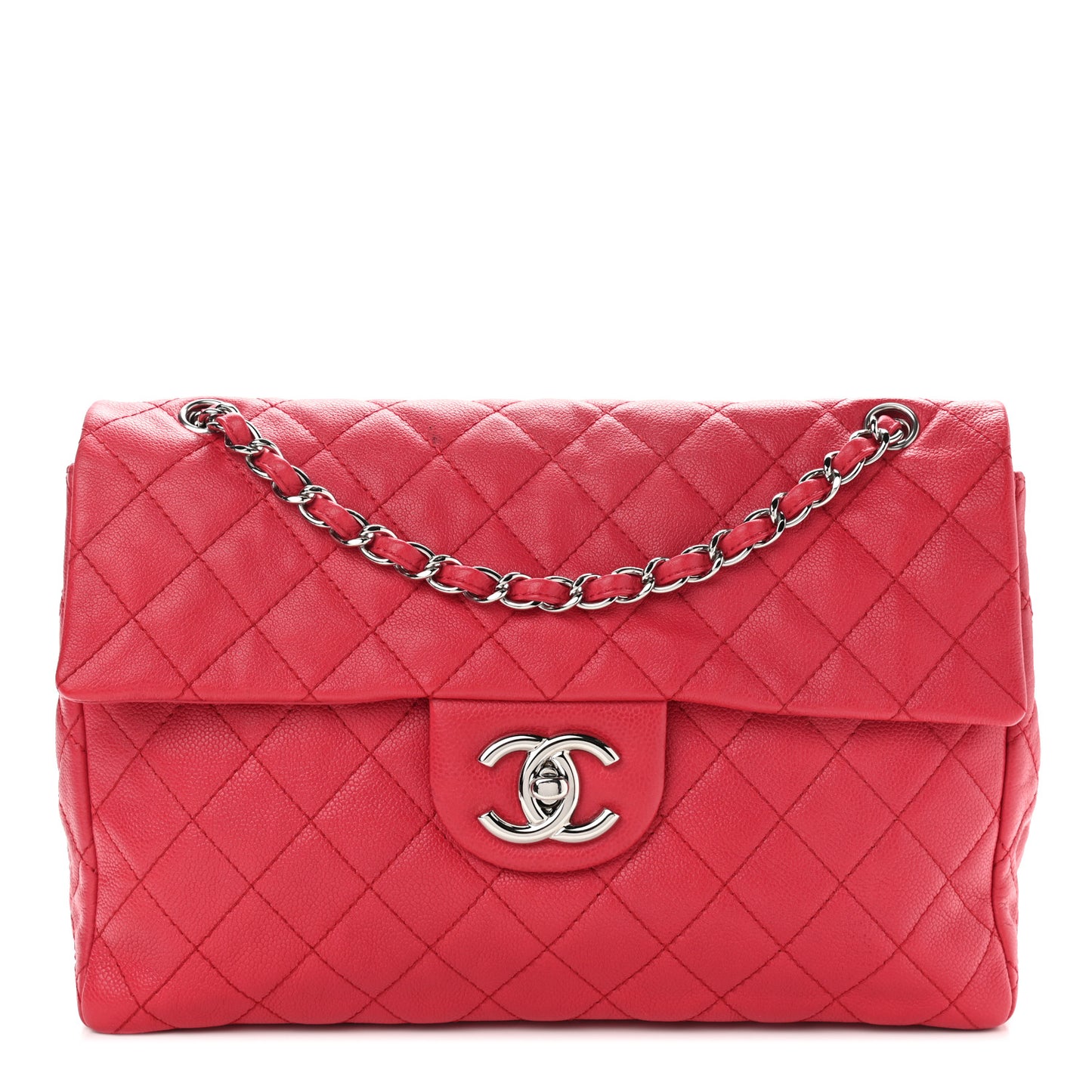 Washed Caviar Quilted Maxi Single Flap Fuchsia