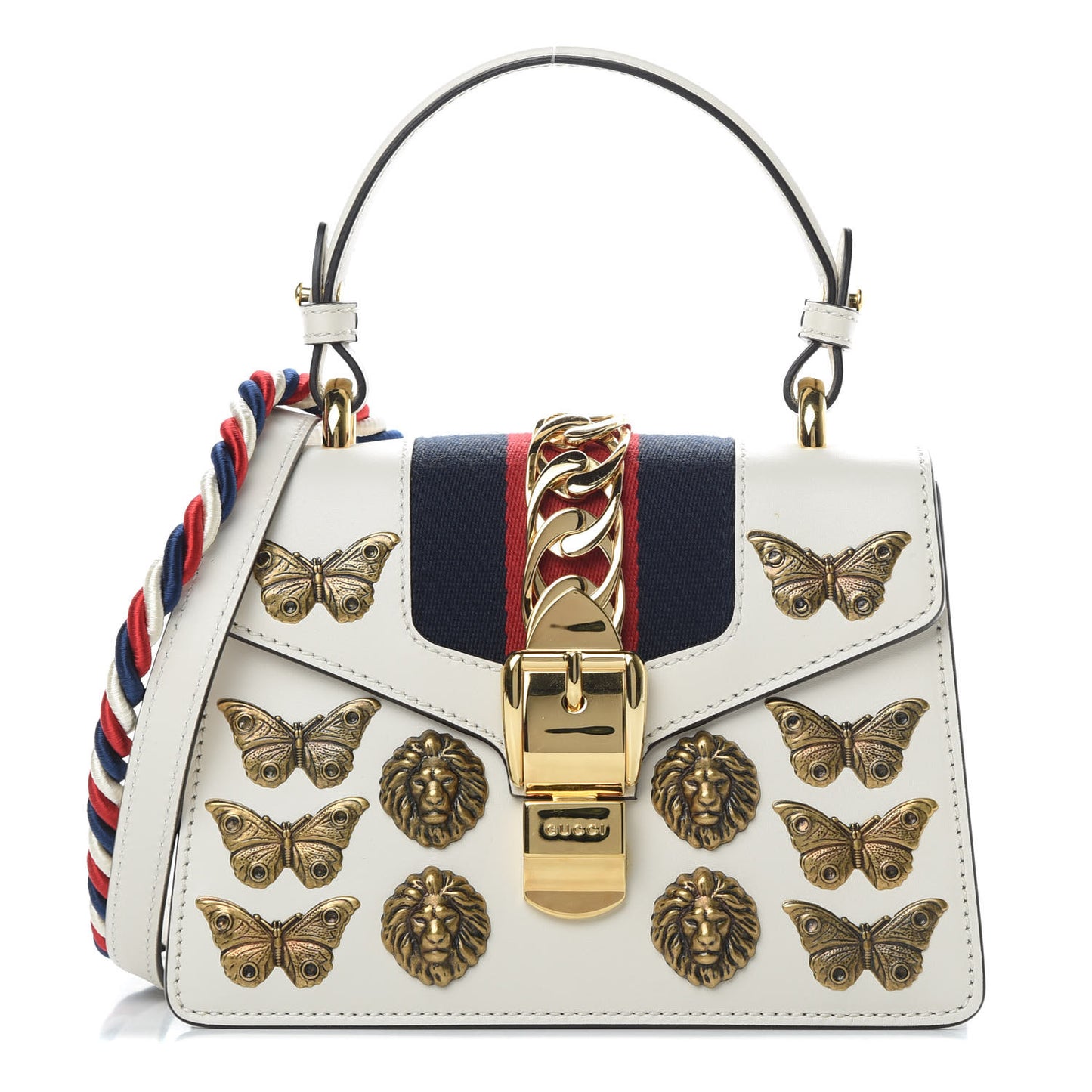 Calfskin Animal Studs Mini Sylvie Top Handle Bag White
