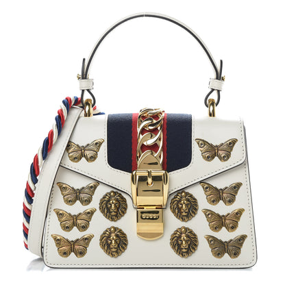 Gucci Calfskin Animal Studs Mini Sylvie Top Handle Bag White 1 of 12