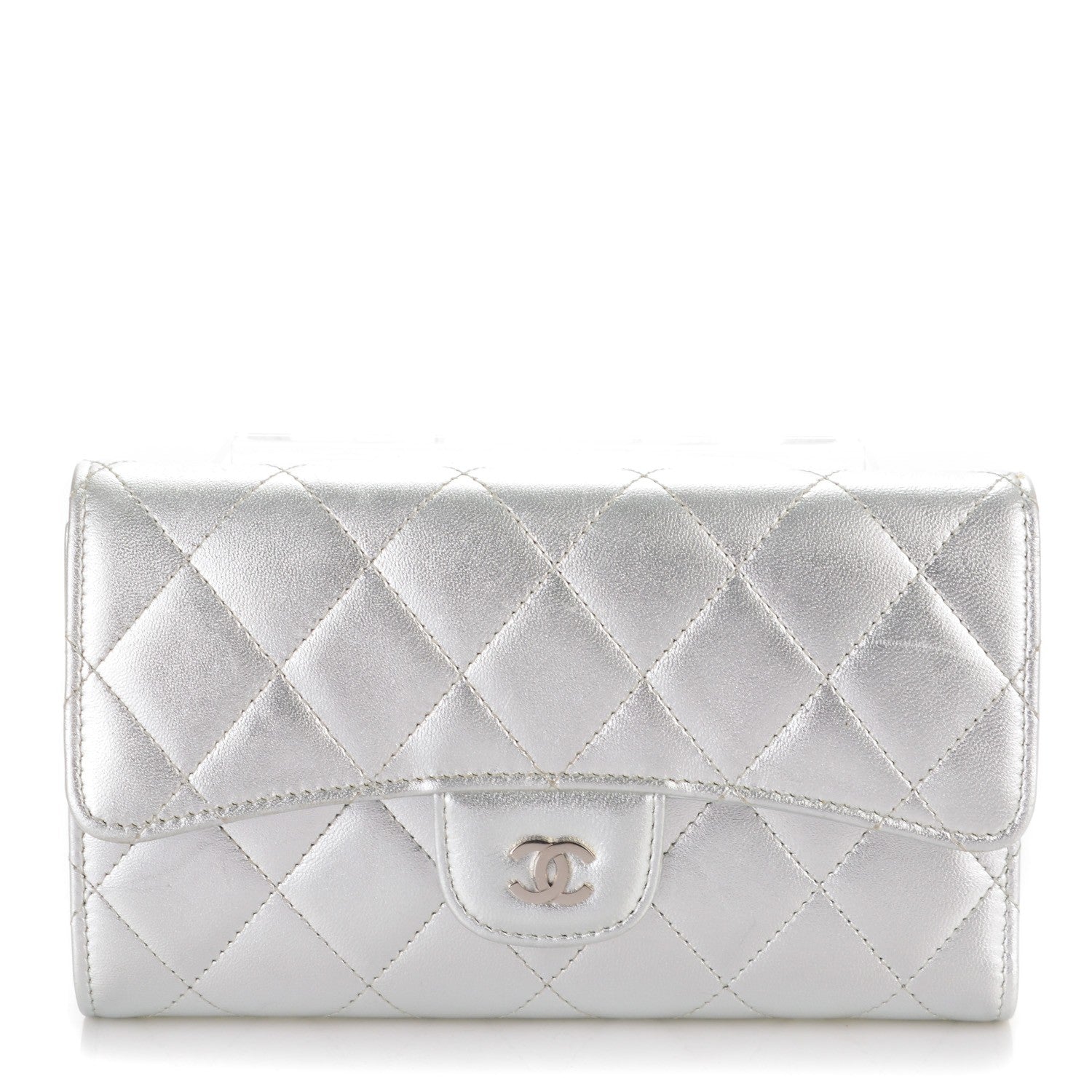 Chanel Metallic Lambskin Quilted Large Flap Wallet Silver 1 of 8