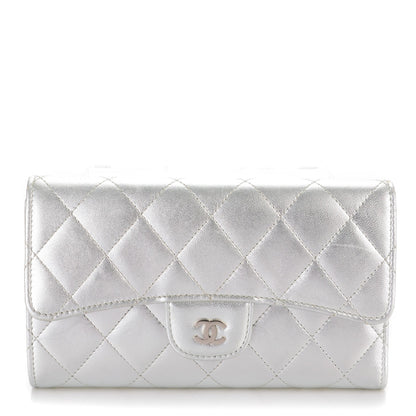 Chanel Metallic Lambskin Quilted Large Flap Wallet Silver 1 of 8