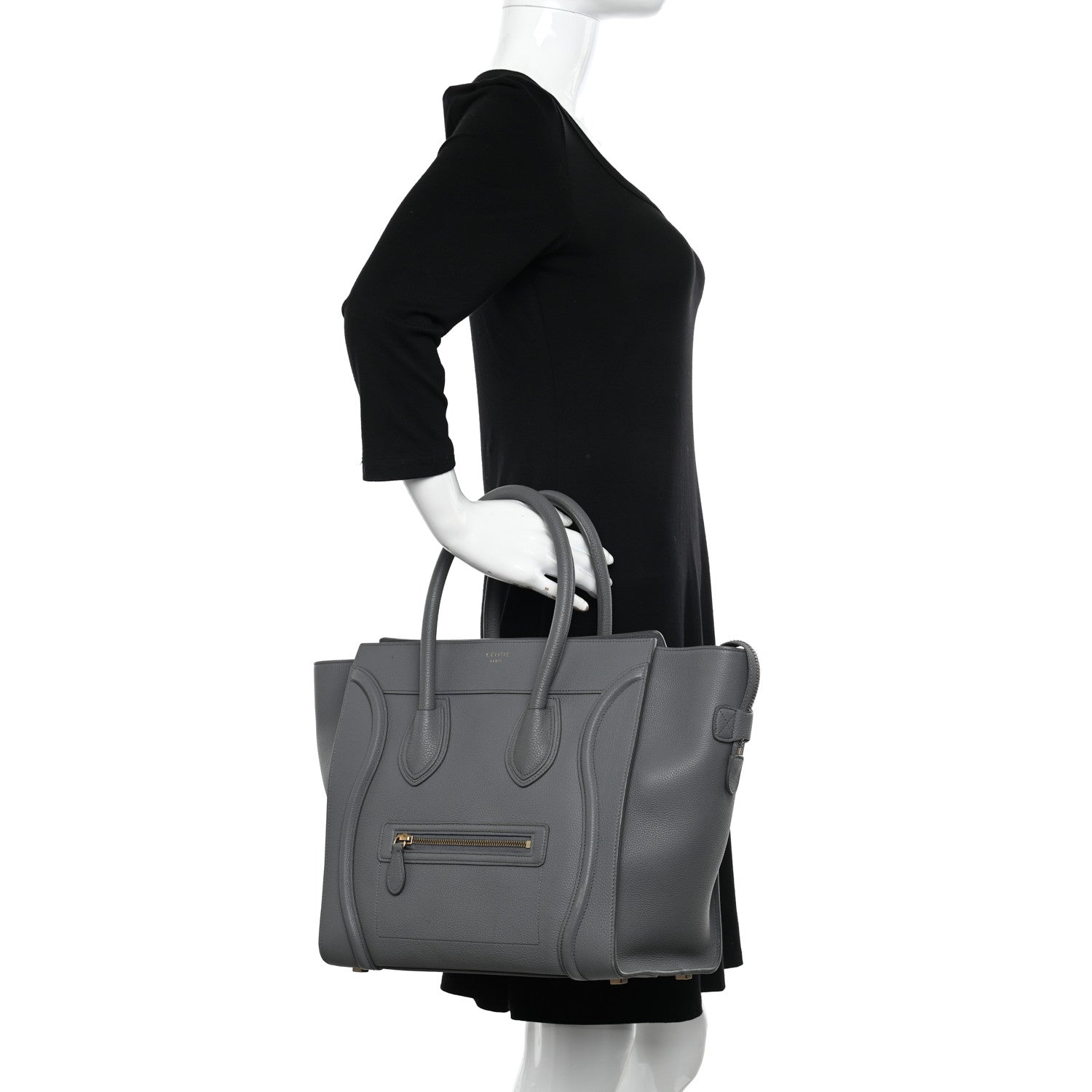 Celine Drummed Calfskin Mini Luggage Kohl 2 of 12