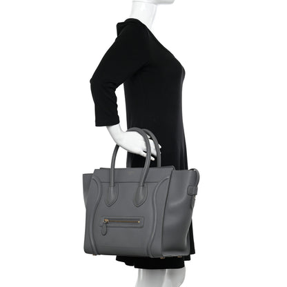 Celine Drummed Calfskin Mini Luggage Kohl 2 of 12