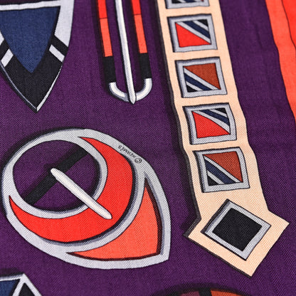 Hermes Cashmere Silk Carre En Boucles Shawl 140 Violet Corail Gris 4 of 5
