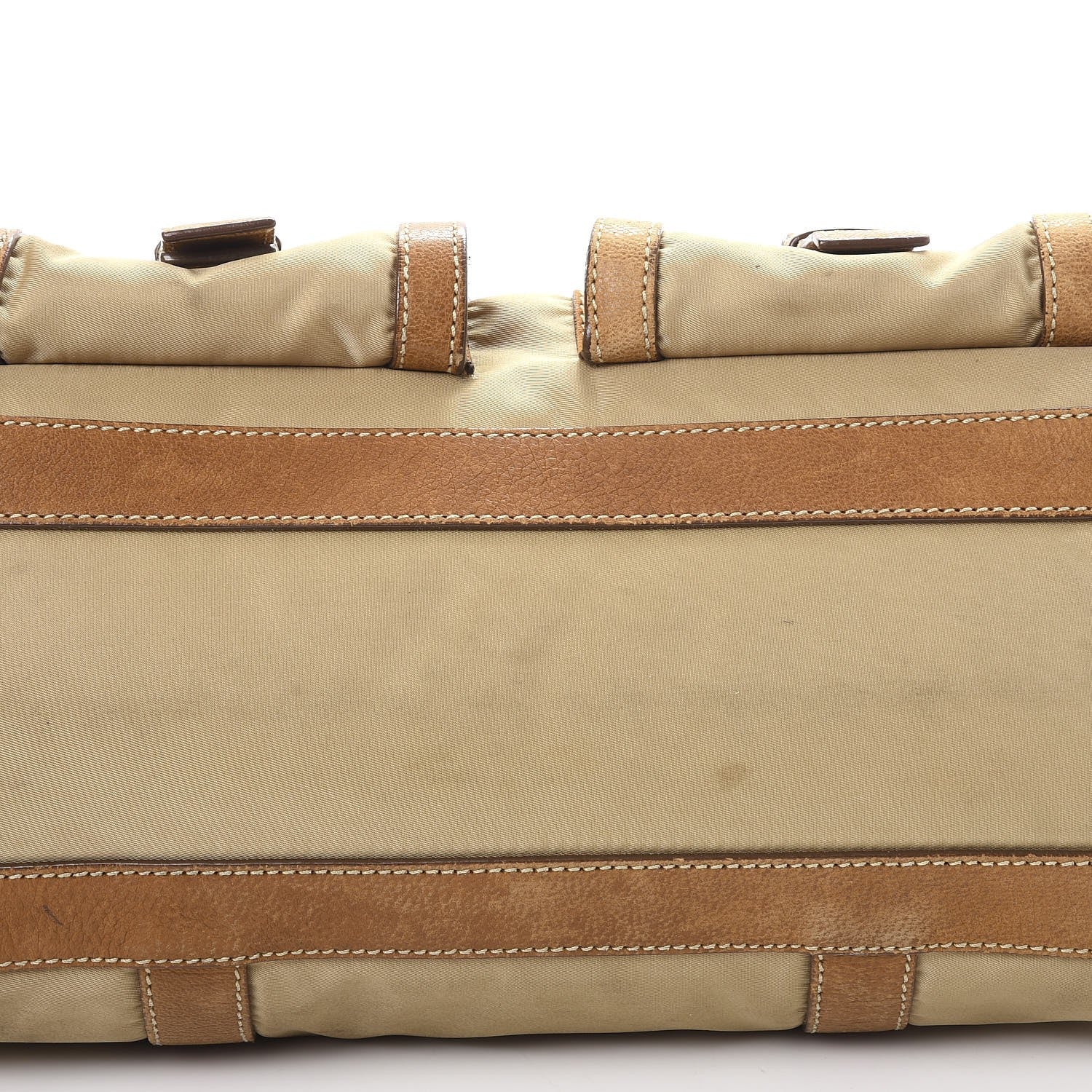 Prada Tessuto Nylon Calfskin Pushlock Satchel Brown 26 of 30