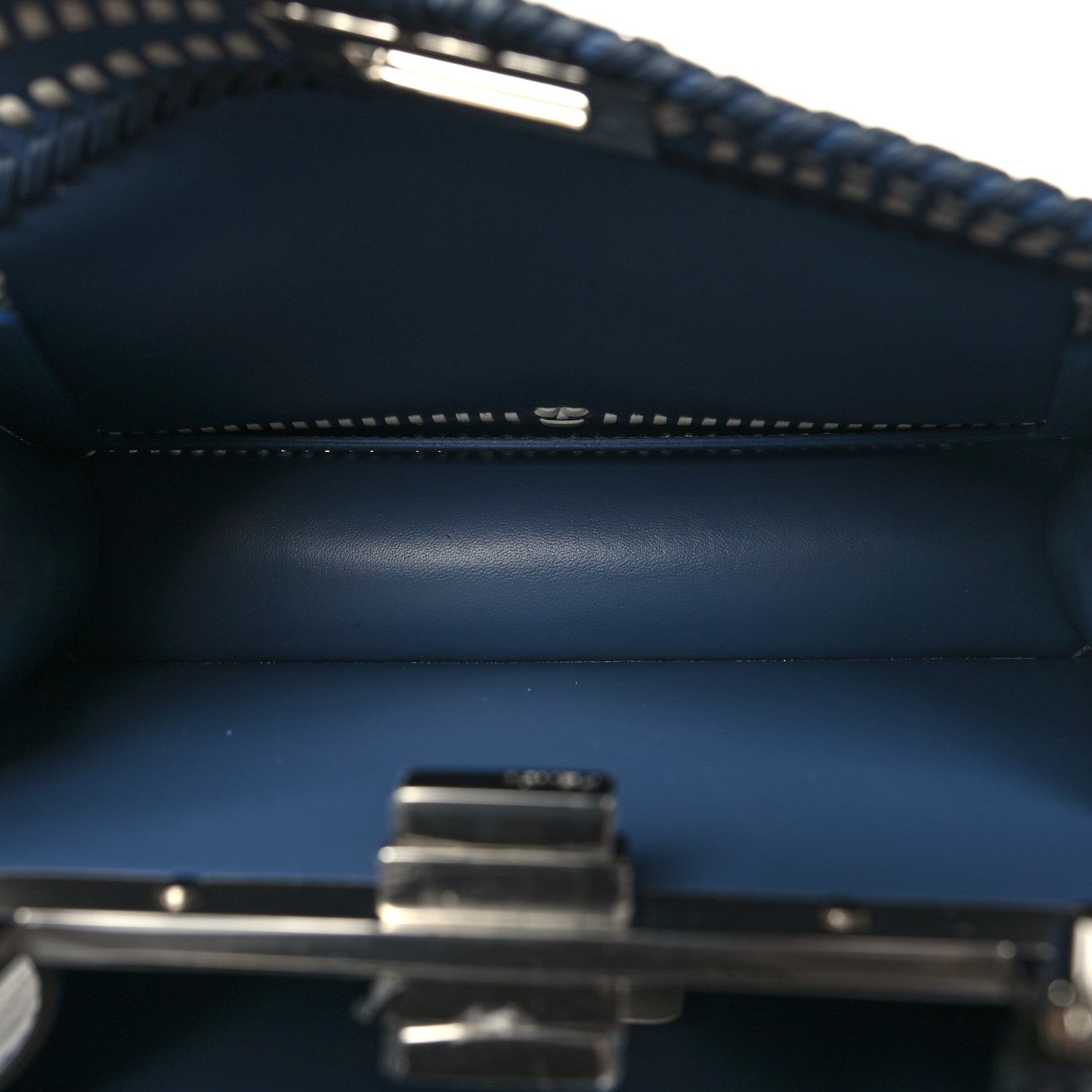 Fendi Vitello Grace Shiny Nappa Helix Woven Small Peekaboo I SEE U Satchel Mirto Dark Blue White Ice 5 of 12