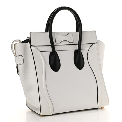 Celine Satin Calfskin Mini Bi-Color Luggage White Black 3 of 14