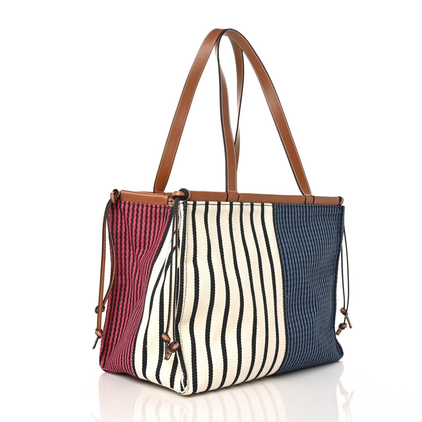 Canvas Calfskin Print Paulas Ibiza Stripes Cushion Tote Red White