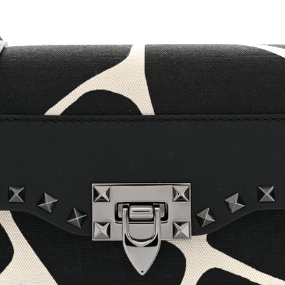 Valentino Garavani Calfskin Canvas Giraffe Print Medium Rockstud Flip Lock Crossbody Bag Black White 7 of 11
