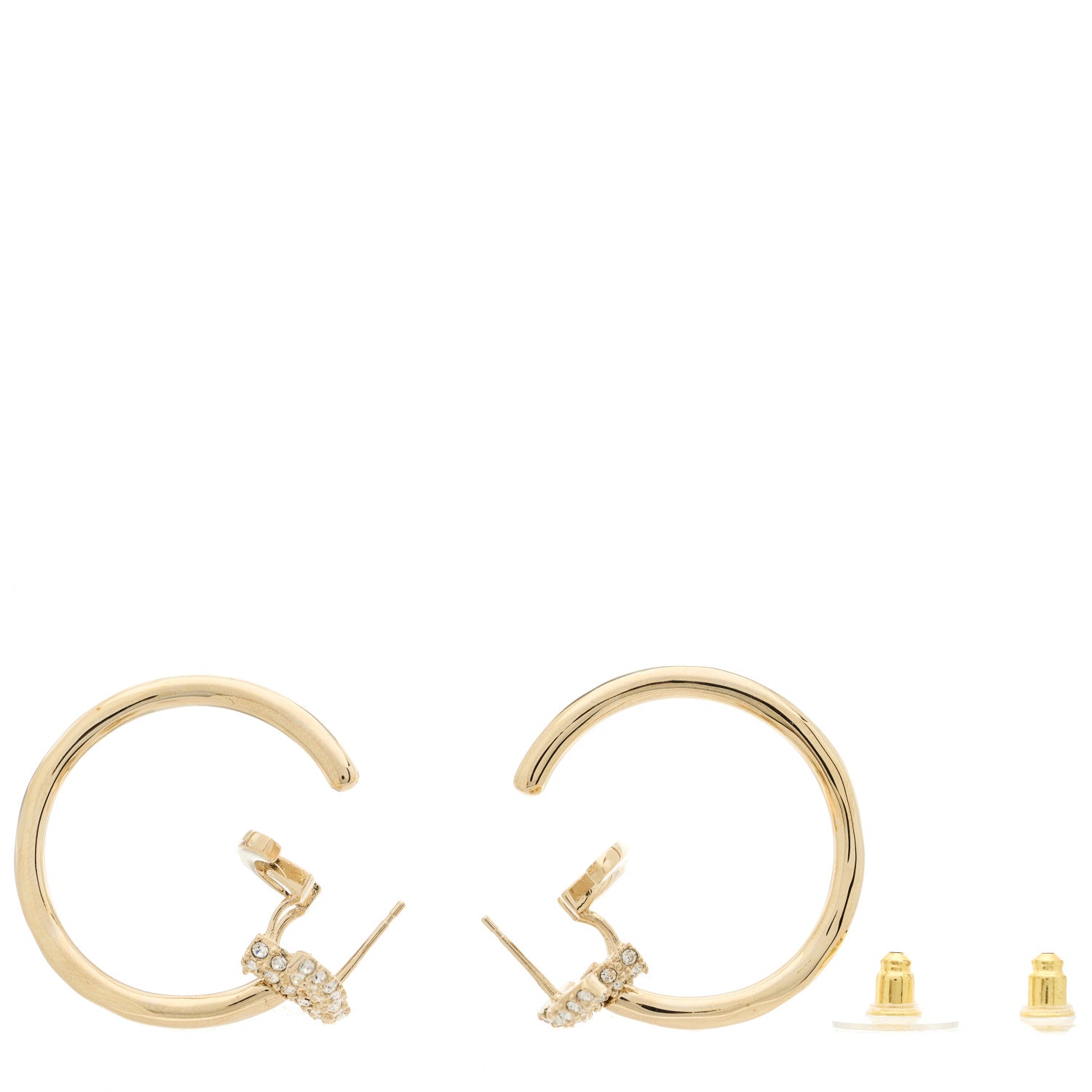 Chanel Crystal CC Hoop Drop Earrings Light Gold 3 of 6
